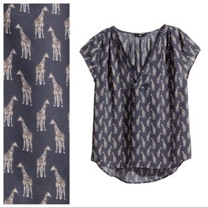 H&M giraffe print blouse in cool dark grey sz 2